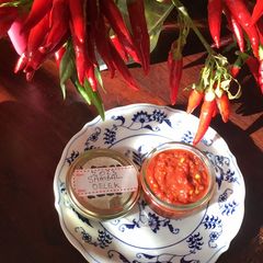 A picture of California Farm Hot Red Pepper Sauces: Sambals.