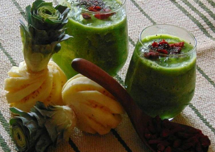 Cara Gampang Membuat Green smoothies with goji berry and chia seed Anti Gagal
