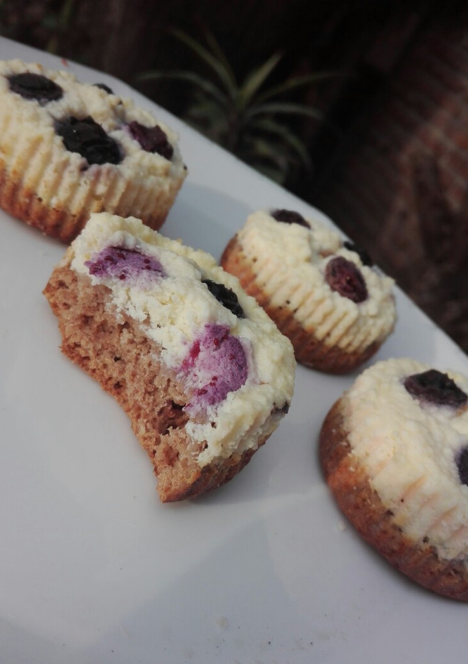 Una foto de Mini tartas o bocaditos de ricota y arándanos saludable!