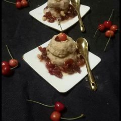 A picture of Cherry Icecream With Cherry Sauce.