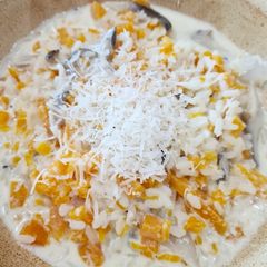 A picture of Creamy Risotto with Pumpkin, Mushroom and Gorgonzola Cheese.