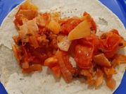 Una foto de pure de tomate chorizo