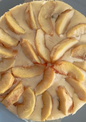A picture of Apple Rhubarb Cheesecake.