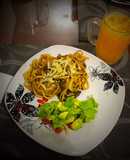 Pasta al curry con champiñones al horno