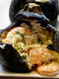 Calabacines rellenos falso risotto de marisco.¡Listos en 15 minutos!