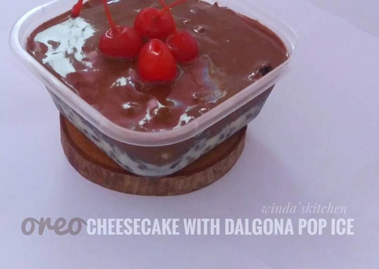 Oreo cheesecake with dalgona pop ice