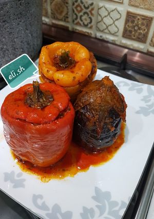 عکسی از دستور دلمه بادمجان و فلفل دلمه