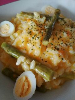 Una foto de Risotto de trigueros y calabaza