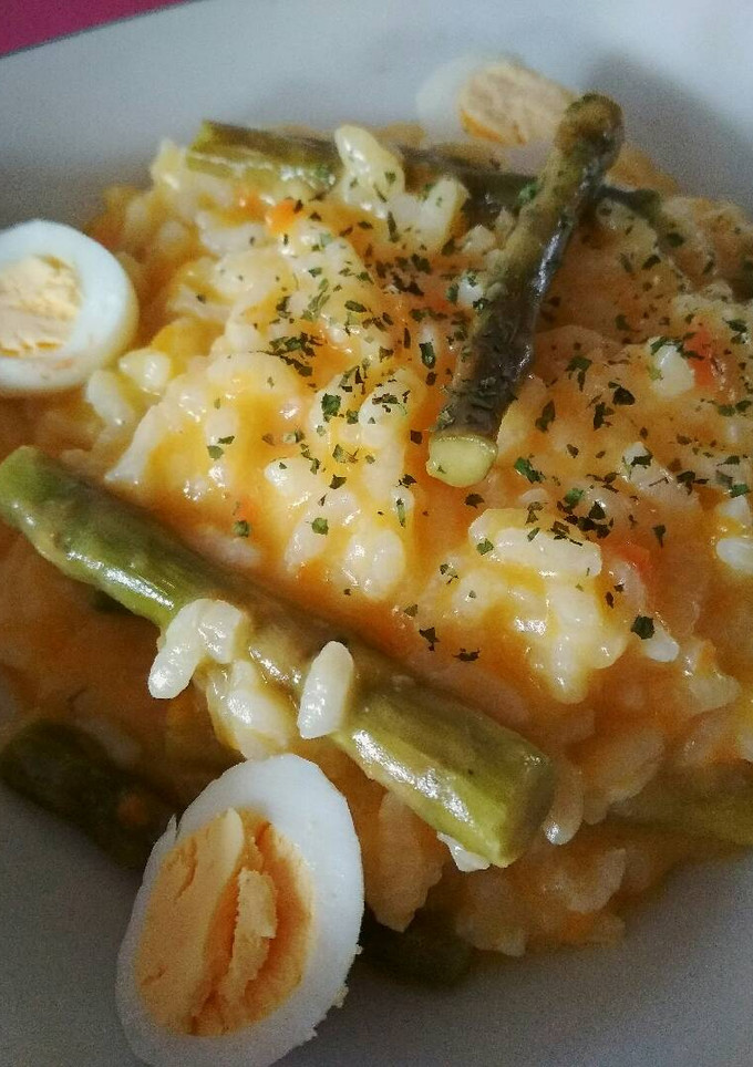 Una foto de Risotto de trigueros y calabaza