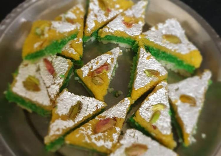 Recipe of Favorite Kesar pista coconut burfi