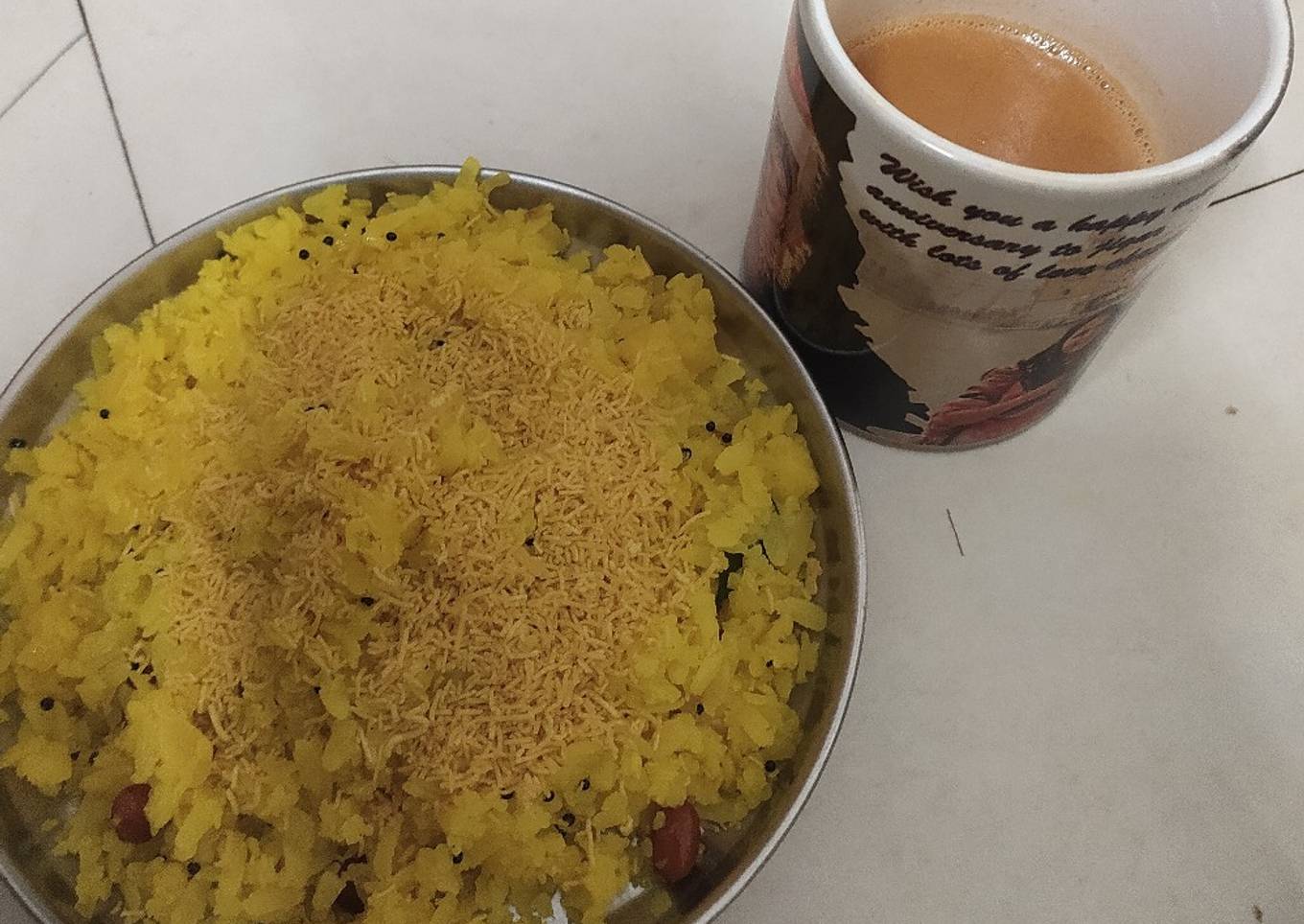 Poha with tea