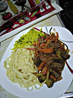 A picture of Broccoli beef with pasta#mashujaarecipe.