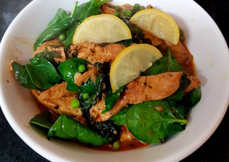 My Lemon Garlic Buttered Chicken with Spinach & Peas π