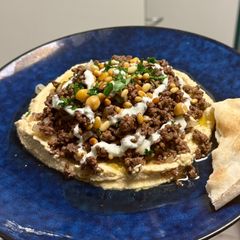 A picture of Hummus Bil Lahme (Lebanese Hummus & Spiced Beef with Whipped Feta).