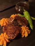 Lamb steak dive in chocolate sauce