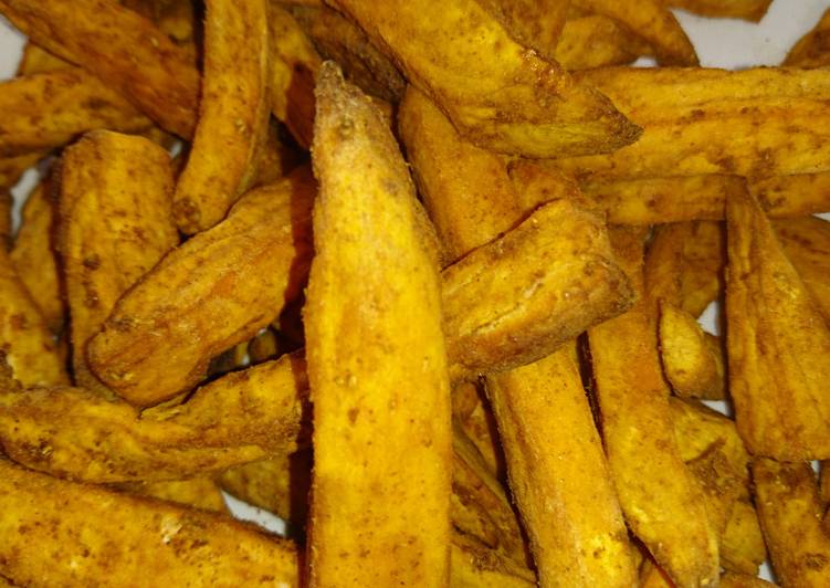 Recipe of Super Quick Homemade Air Fried Coriander Chunky Sweet Potato Chips