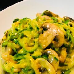 Creamy zucchini noodles and mushroom A picture of Creamy zucchini noodles and mushroom.