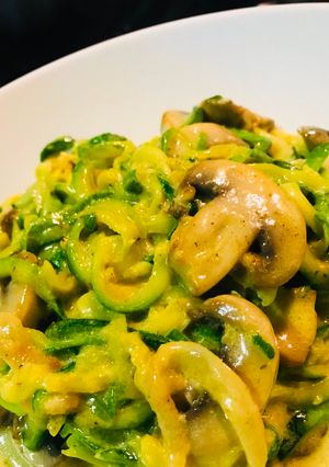 A picture of Creamy zucchini noodles and mushroom.