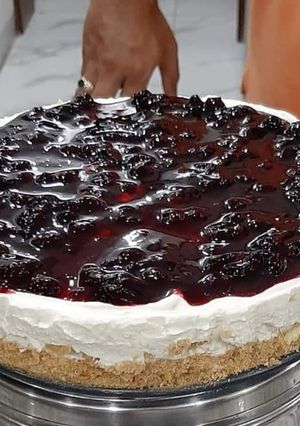 A picture of Blue berry cheese cake.