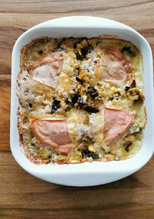 Une photo de Croziflette végétarienne aux poireaux et aux champignons