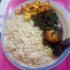 A picture of Pasta with vegetable stew.