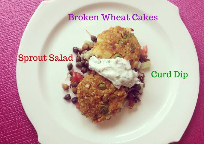 Sprout Salad, Broken wheat cakes and yogurt dip