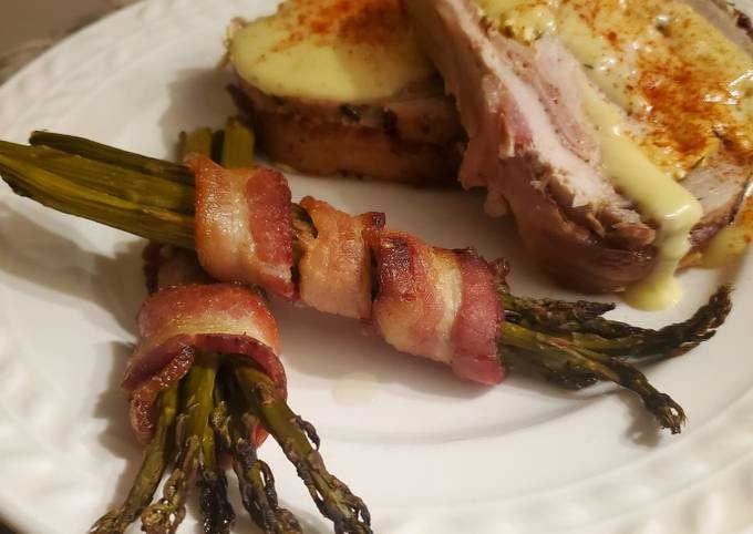 Recipe of Favorite Brad&#39;s pork roll w/ hollandaise and white balsamic asparagus