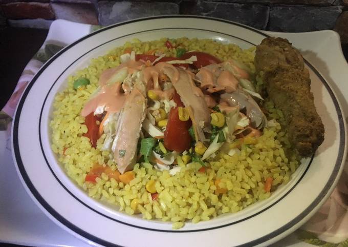 Fried rice and chicken salad