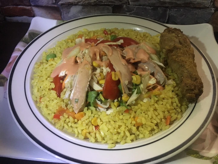 Easy Steps to Make Recipe Fried rice and chicken salad that is Can Pamper Your Tongue, Can Spoil the Tongue}