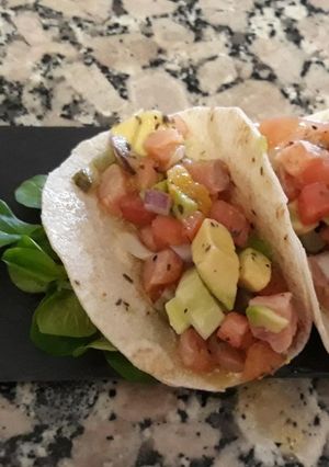 A picture of Salmon Ceviche Tacos.