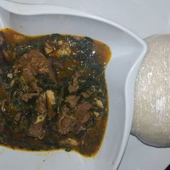 A picture of Semo and ewedu soup.