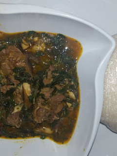 A picture of Semo and ewedu soup.