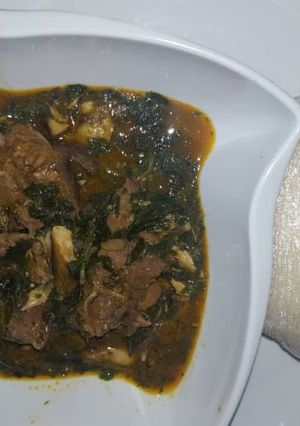 A picture of Semo and ewedu soup.