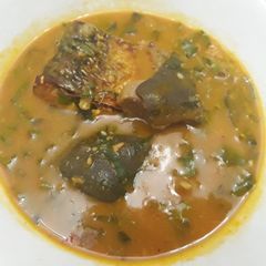 A picture of Oha soup with goat meat.