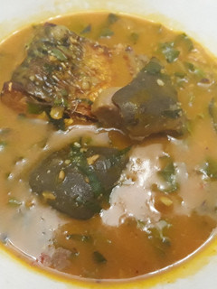 A picture of Oha soup with goat meat.