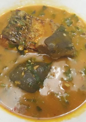 A picture of Oha soup with goat meat.