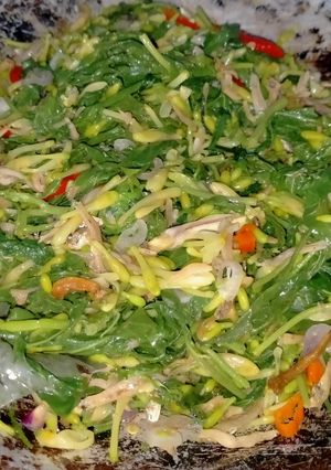 Foto resep Daun Singkong Bunga Pepaya Teri