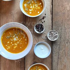 Carrot ginger soup with yogurt A picture of Carrot ginger soup with yogurt.