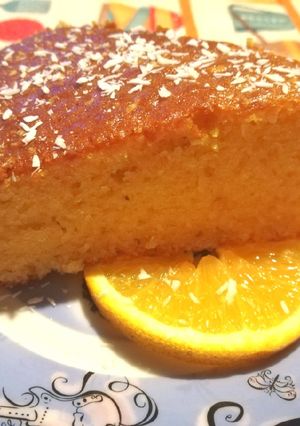 A picture of Almond, Orange, and Coconut Cake🥥🍊.