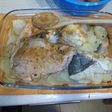 Trucha al horno con patatas panaderas y cebolla
