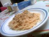 Espaguetis con champiñones y raices chinas