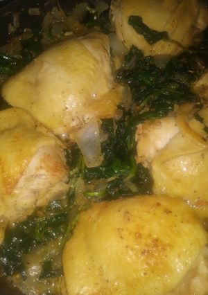 A picture of Lady A's Smoothered Chicken & Spinach And Butter Sauce 😋.