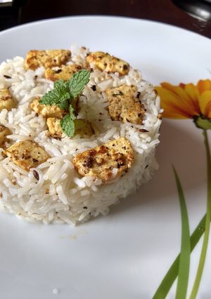 A picture of Paneer jeera rice.