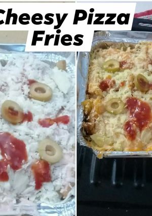 A picture of Bbq cheesy pizza fries.