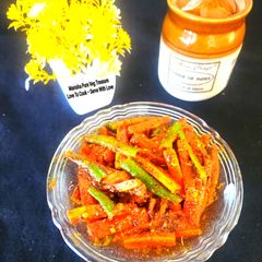 Red Carrot Green Chilli Pickle - 10 minutes Instant Pickle A picture of Red Carrot Green Chilli Pickle - 10 minutes Instant Pickle.