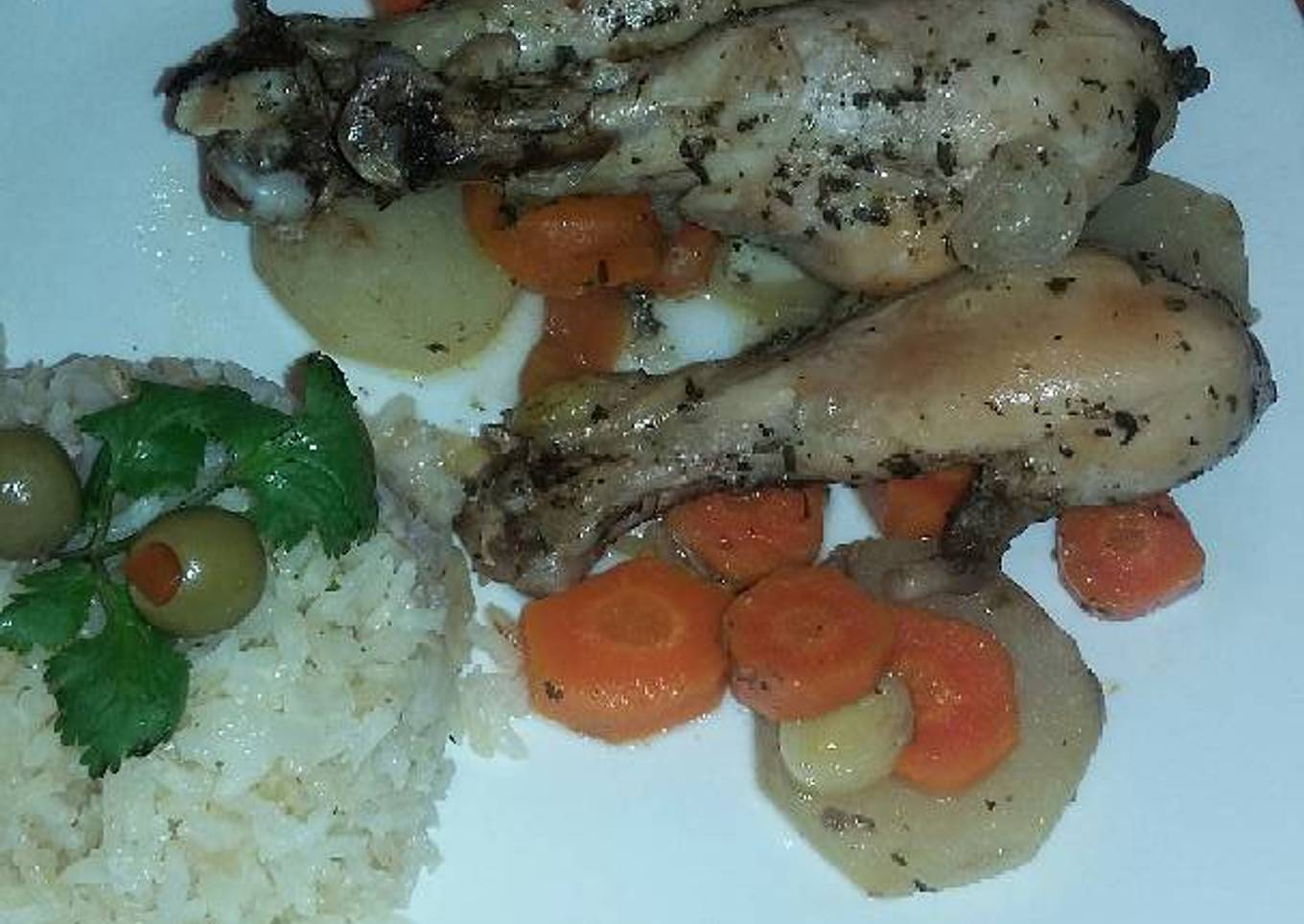 Muslos de pollo al horno a mi manera, con vino blanco