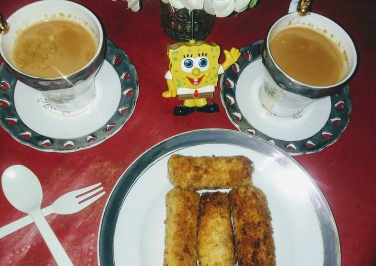 Bread crumbs chicken rolls with elaichi tea