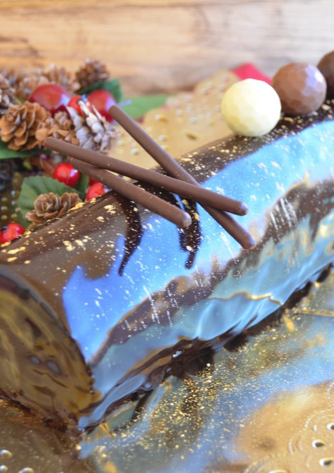 Una foto de Tronco de Navidad de chocolate