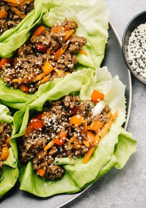 A picture of Asian Style Ground Beef Lettuce Wraps.