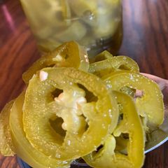 A picture of Quick pickled jalapeño rings - i hear this are great on nachos.